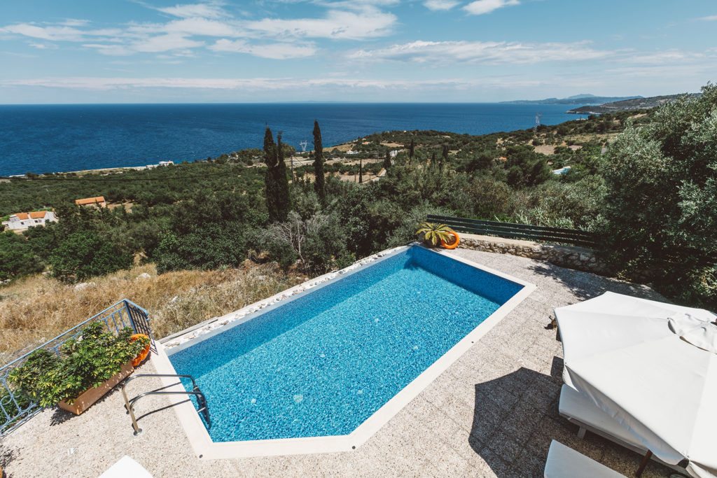 Pool view in the 3 bedroom villa Alico on the Greek island of Zakynthos neat The Peligoni Club