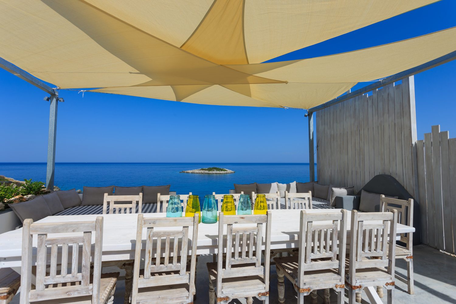 Shaded outdoor dining area 