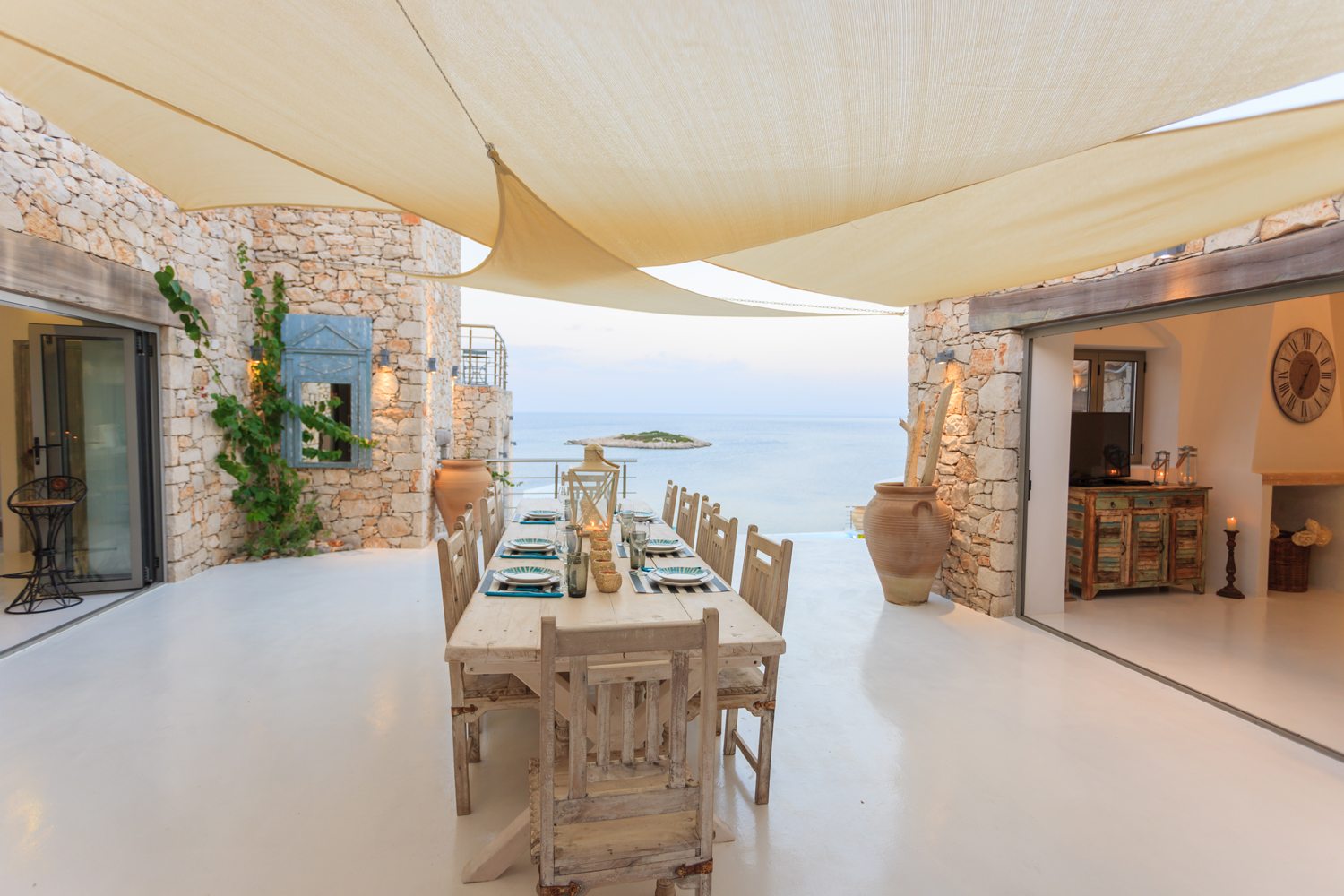 Outdoor dining area of Amoulakis, a luxury villa in Greece with The Peligoni Club