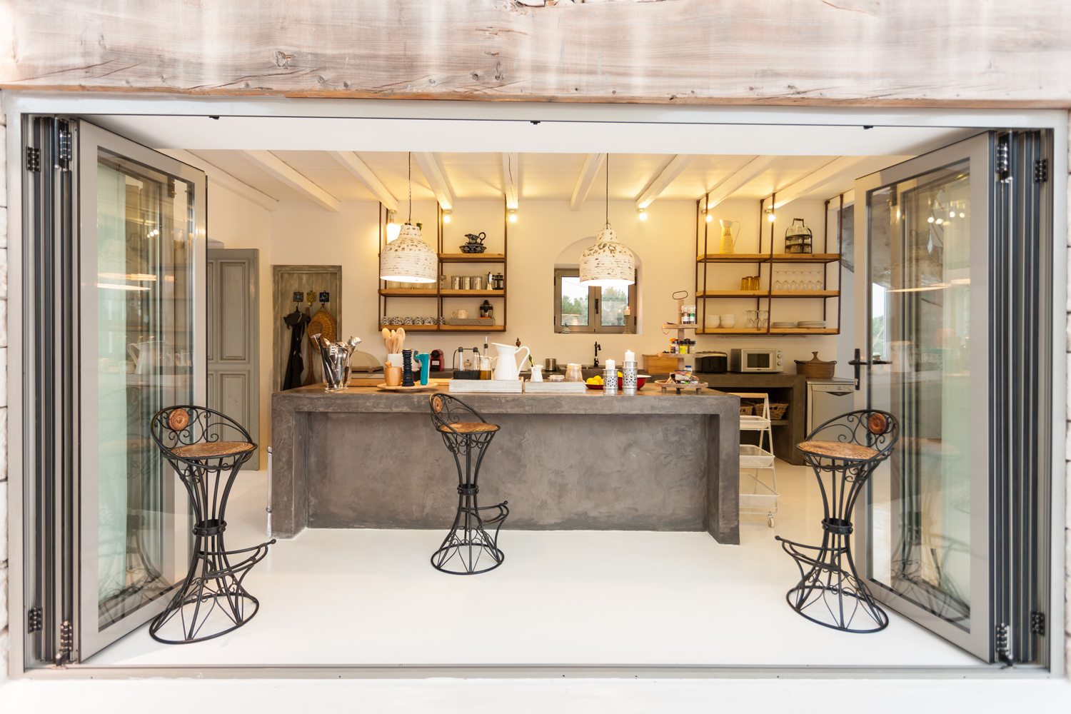 Kitchen area of Amoulakis, a luxury villa in Greece with The Peligoni Club