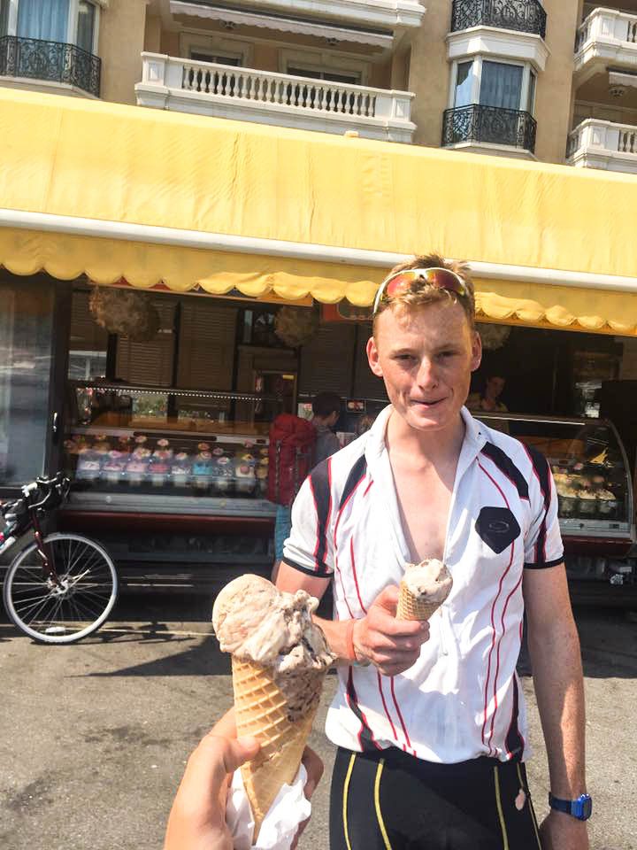 Patrick Ronan enjoys an ice cream during his charity cycle to The Peligoni Club in Greece